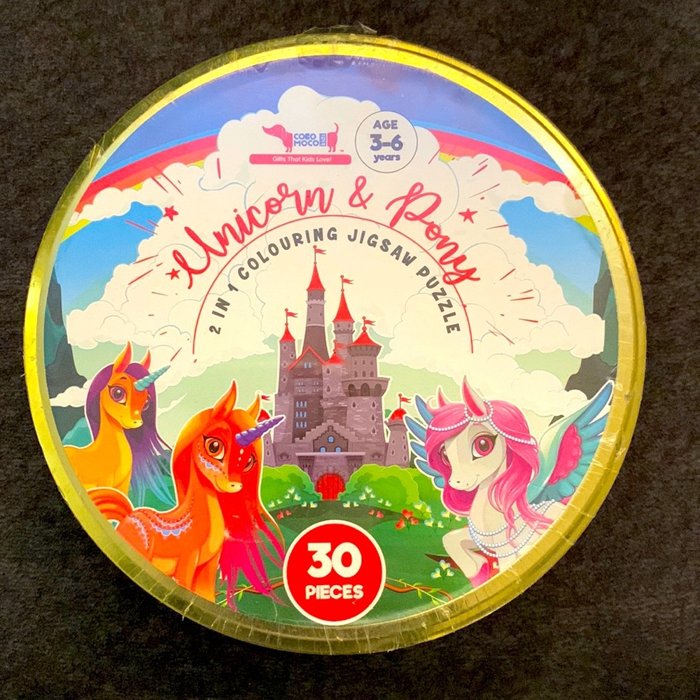 New ~ Unicorn & Pony 2-in-1 Colouring Jigsaw Puzzle 30 pc 🧩 by Coco Moco Kids
